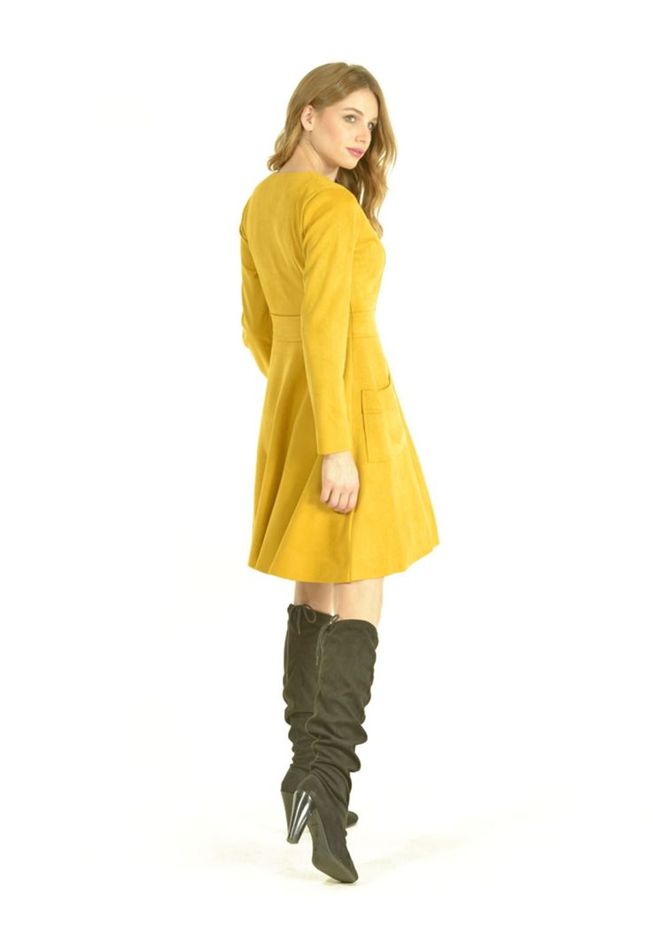Vestido Broches Mostaza-4