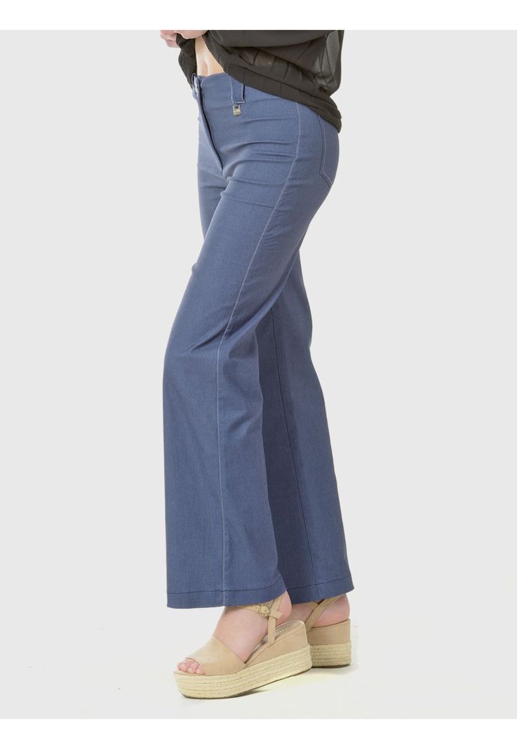 Pantalón Ancho Gabardina Azul Claro-0