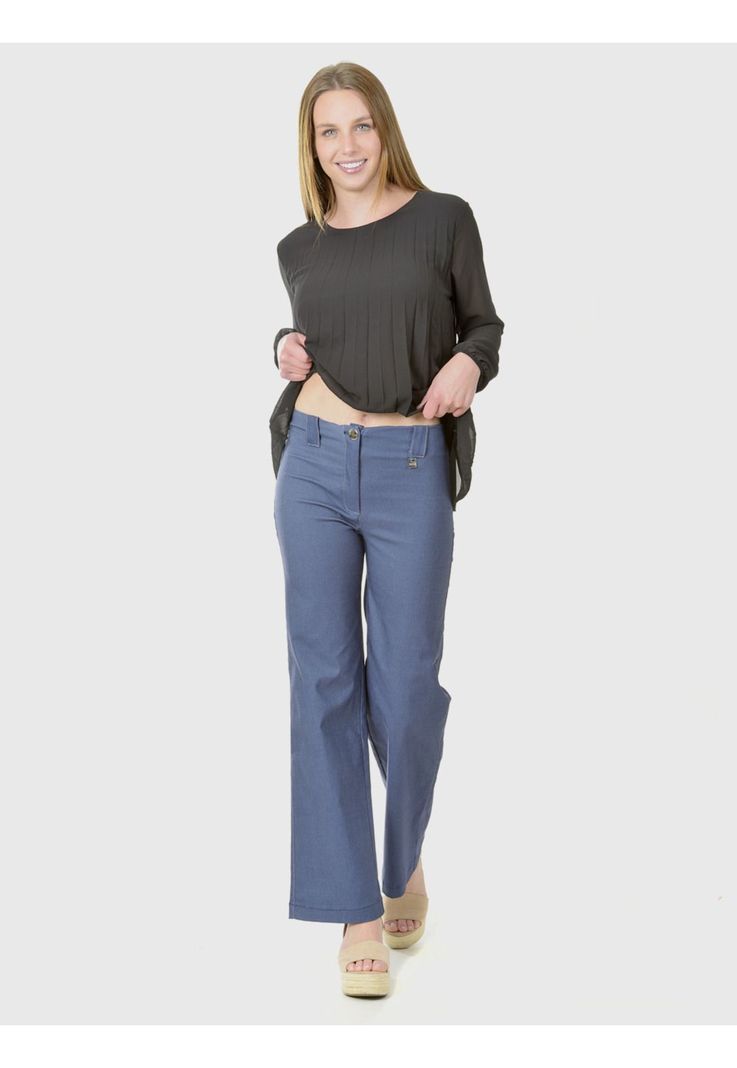 Pantalón Ancho Gabardina Azul Claro-1