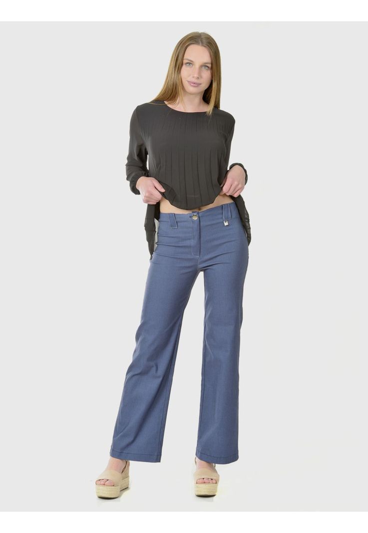 Pantalón Ancho Gabardina Azul Claro-3