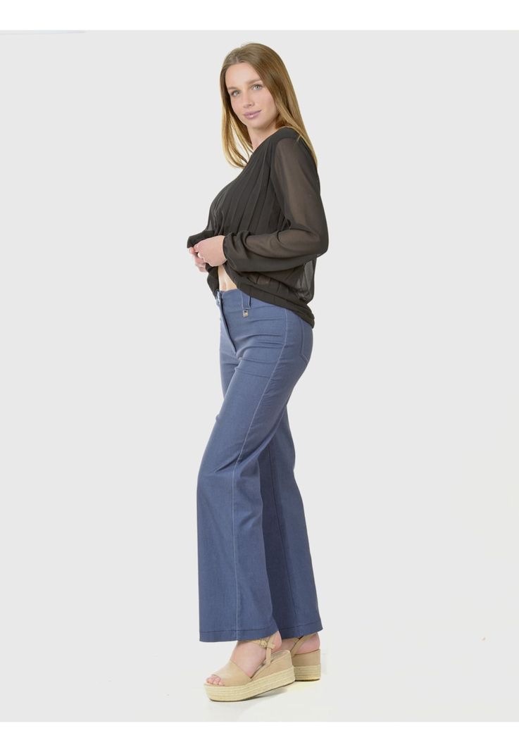 Pantalón Ancho Gabardina Azul Claro-4