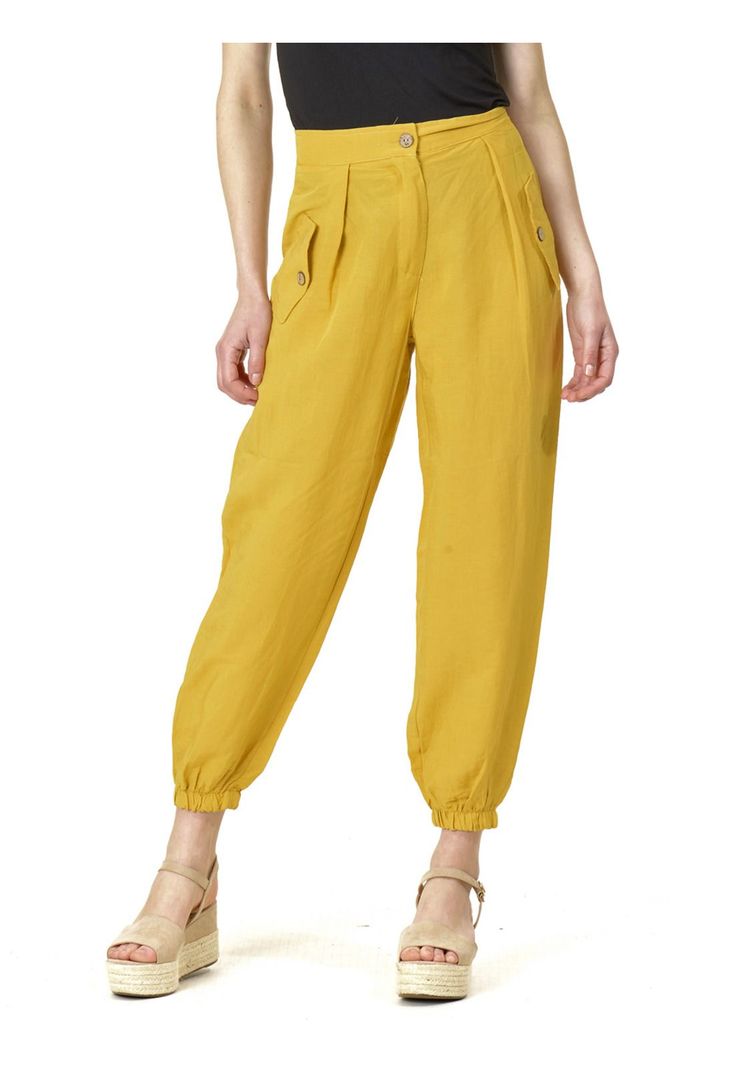 Pantalón Bombacho Botón Italiano Amarillo-0