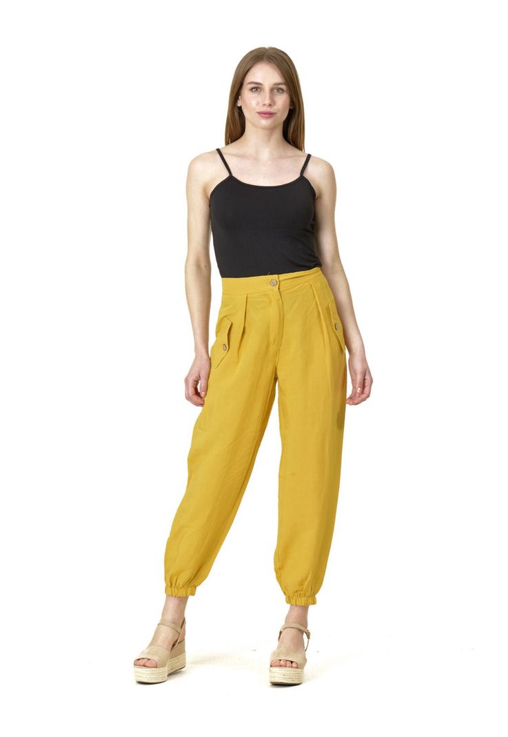 Pantalón Bombacho Botón Italiano Amarillo-1