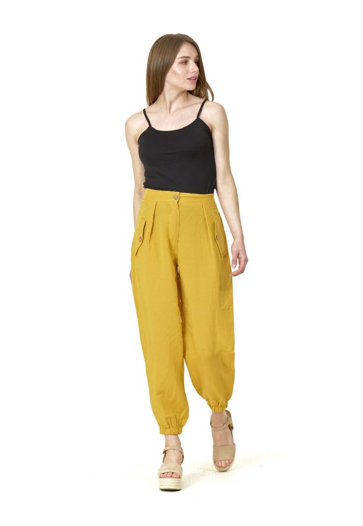 Pantalón Bombacho Botón Italiano Amarillo-2