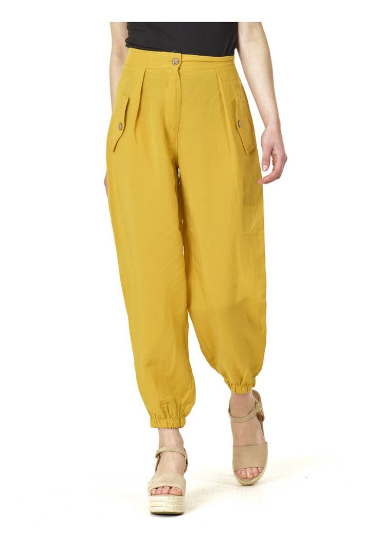 Pantalón Bombacho Botón Italiano Amarillo-3