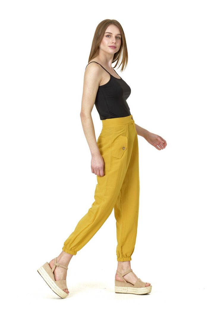 Pantalón Bombacho Botón Italiano Amarillo-4