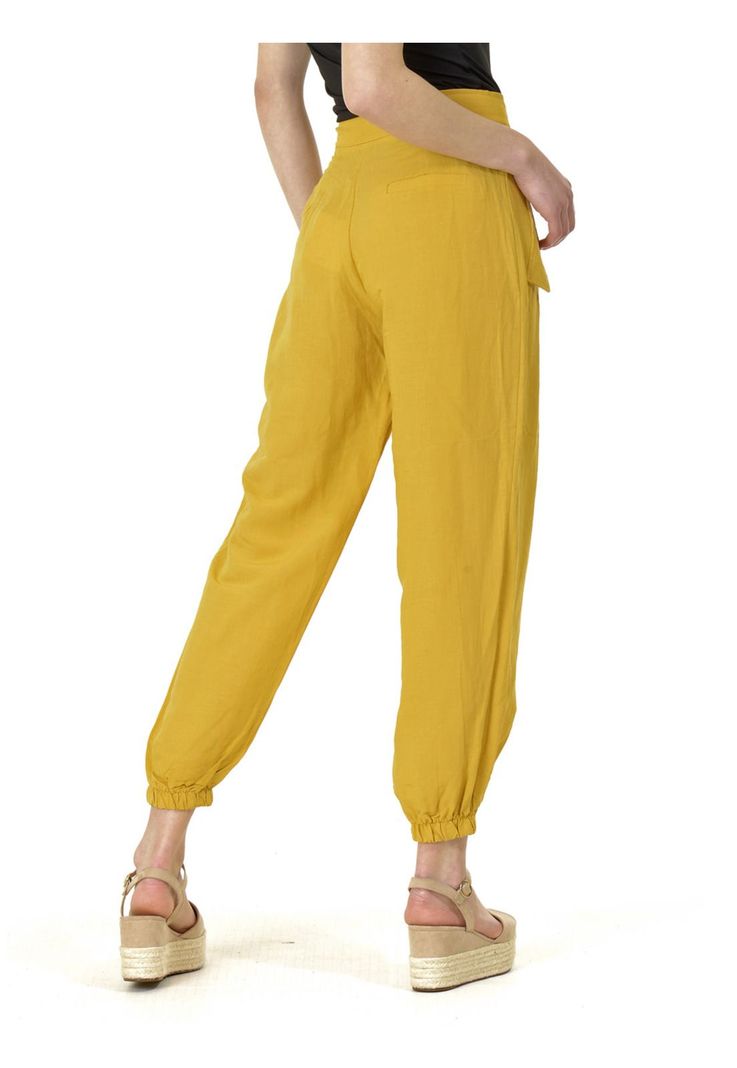 Pantalón Bombacho Botón Italiano Amarillo-5