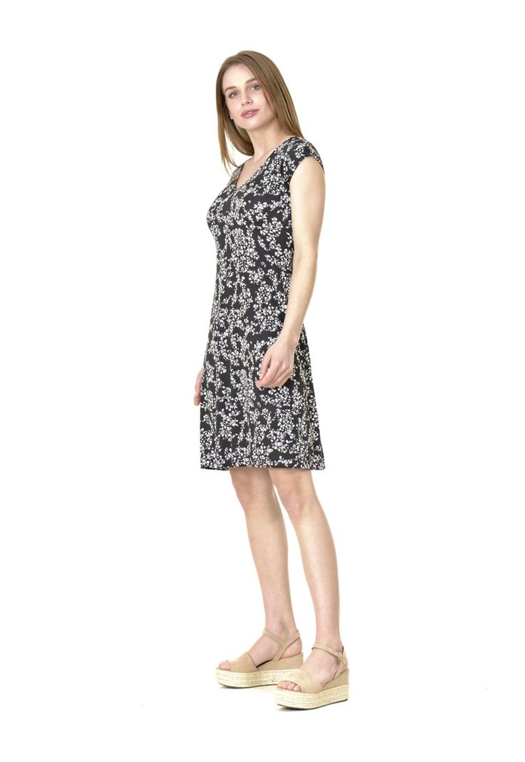 Vestido C/V Estampado Flores Negro-2