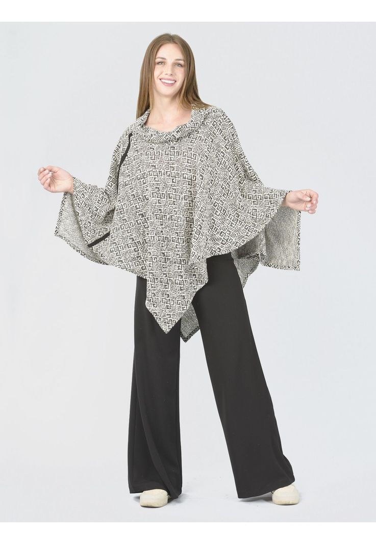 Poncho Lanilla Diseño Gris-0