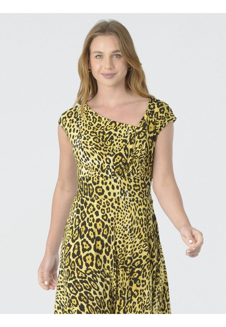 Vestido Animal Drapeado Amarillo-0