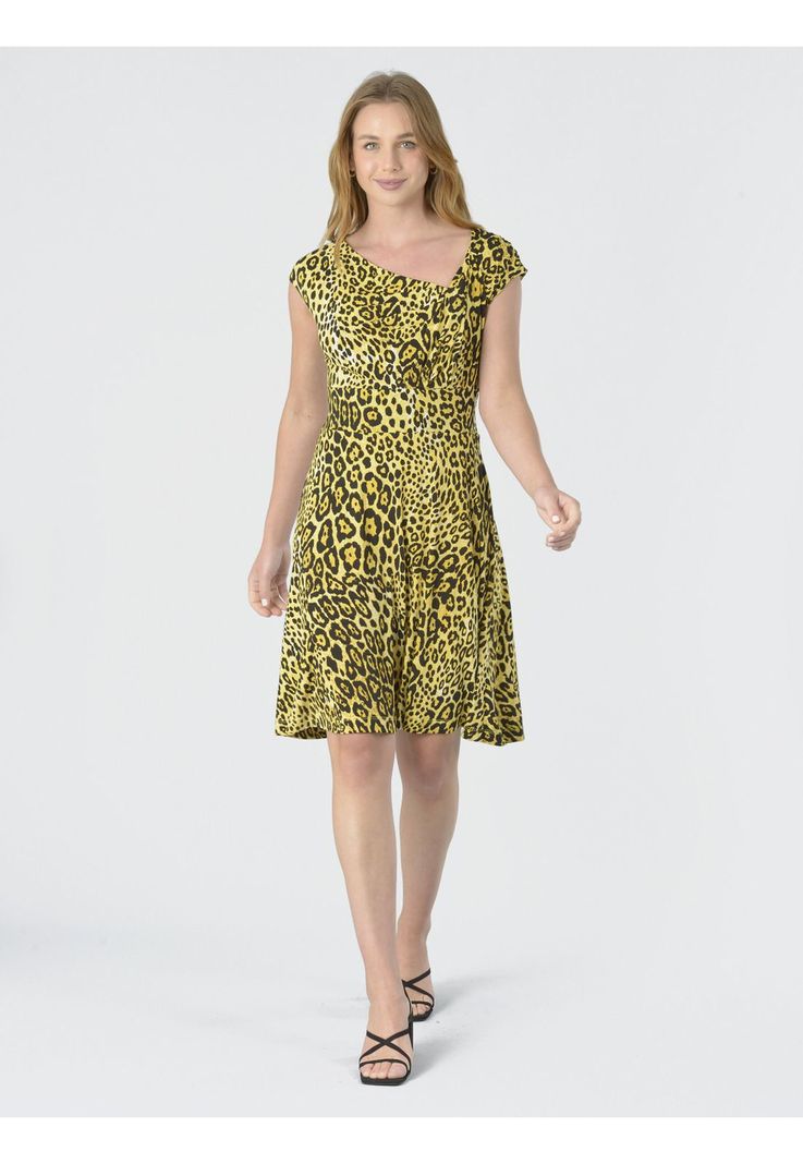 Vestido Animal Drapeado Amarillo-1