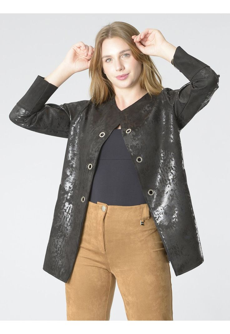 Chaqueta Ecocuero Ojetillos Negro-0