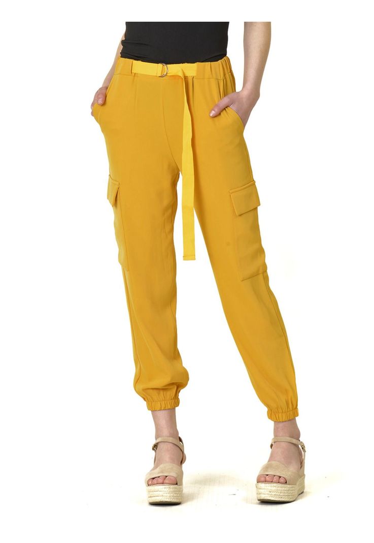 Pantalón Bolsillos Cinturón Italiano Amarillo-0