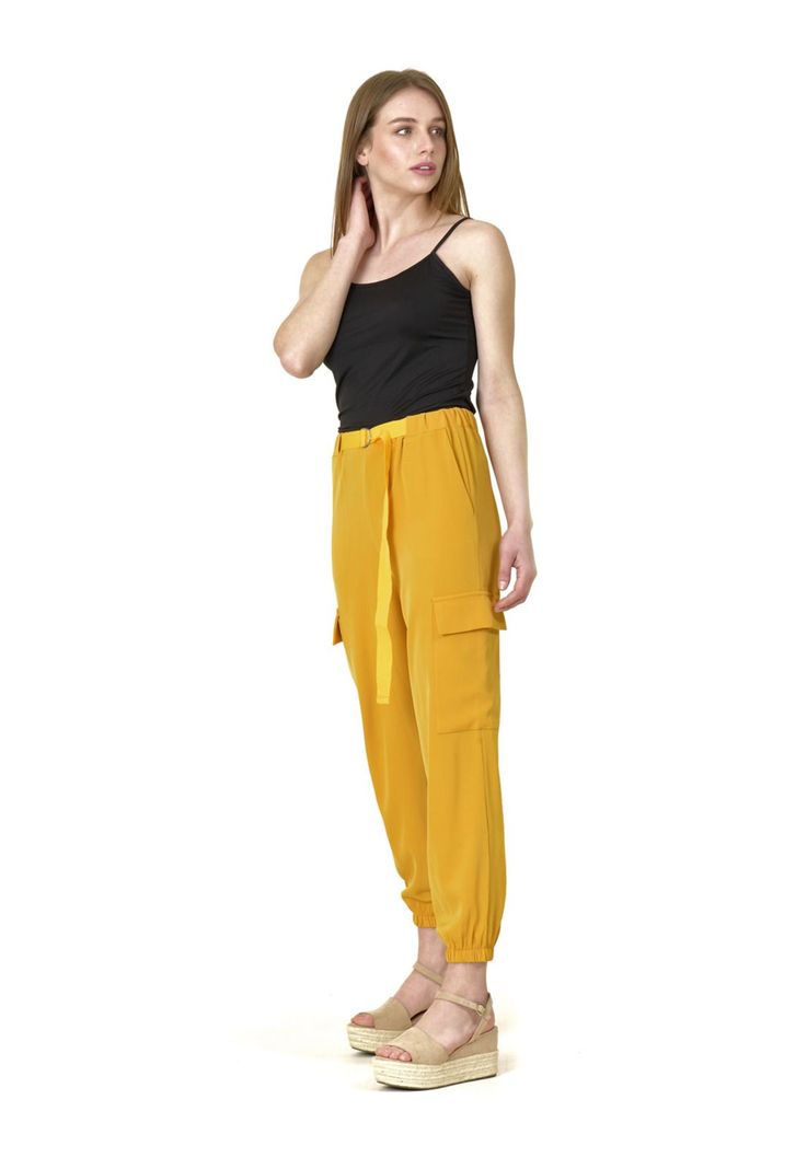 Pantalón Bolsillos Cinturón Italiano Amarillo-3
