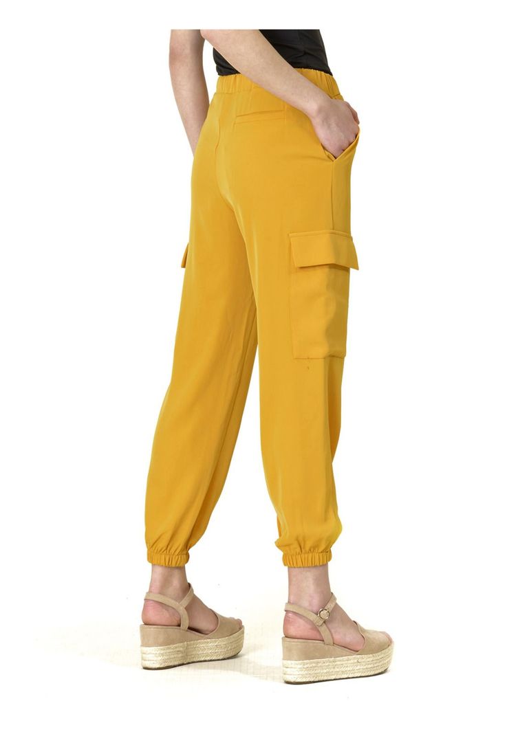 Pantalón Bolsillos Cinturón Italiano Amarillo-4