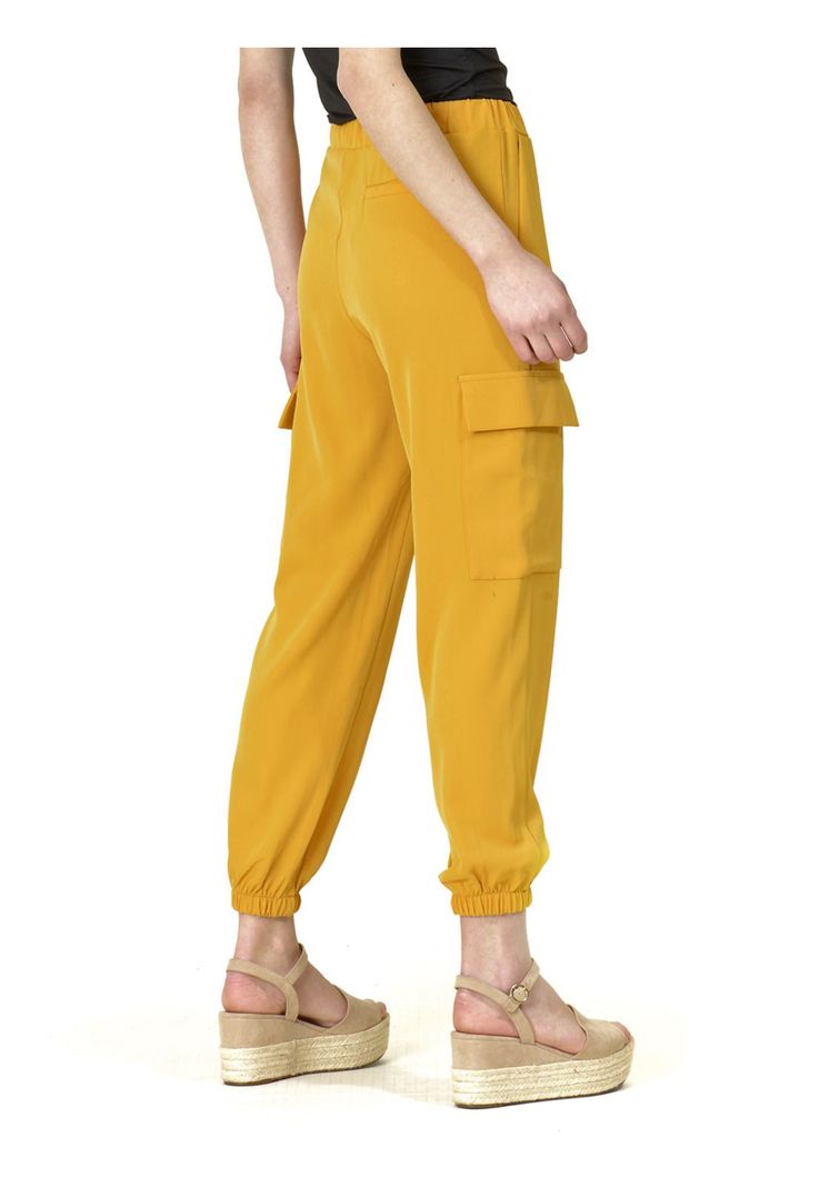 Pantalón Bolsillos Cinturón Italiano Amarillo-5