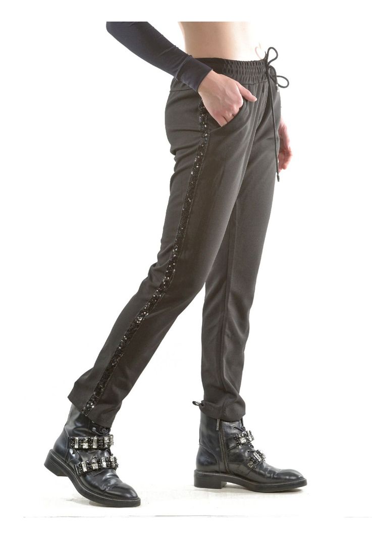 Pantalón Italiano Franja Brillo Negro-0