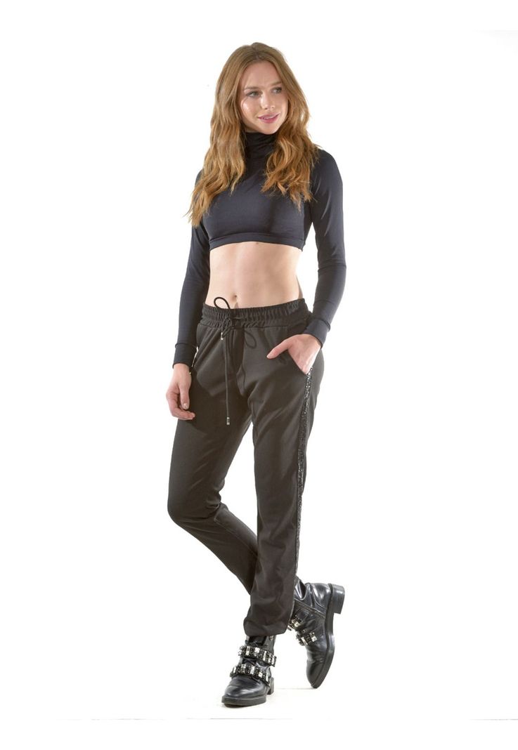 Pantalón Italiano Franja Brillo Negro-1