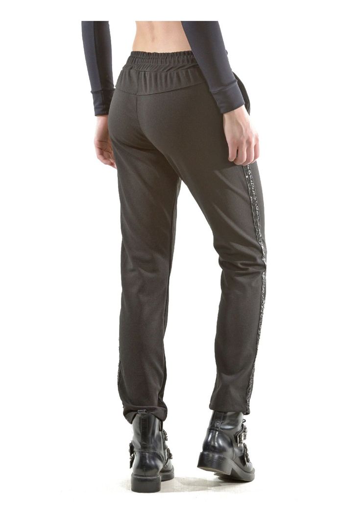 Pantalón Italiano Franja Brillo Negro-4