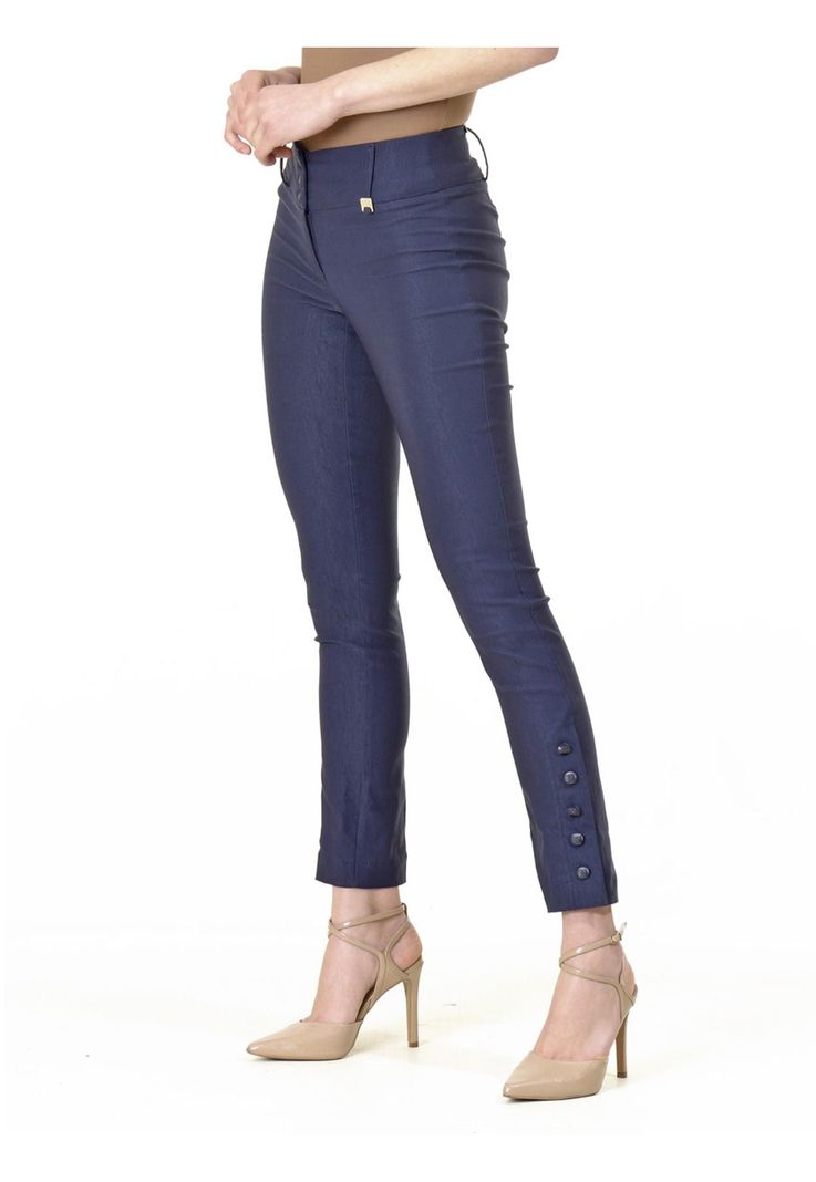 Pantalón Recto Botones Azul-0