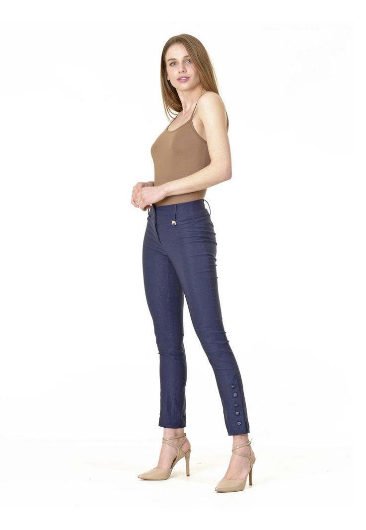 Pantalón Recto Botones Azul-1