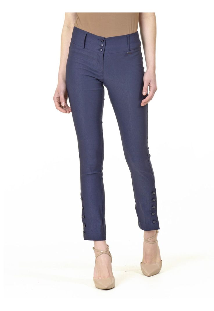 Pantalón Recto Botones Azul-2