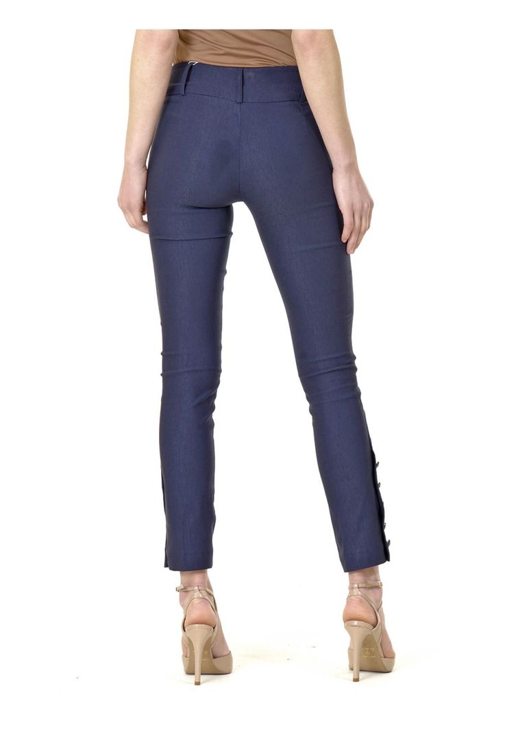Pantalón Recto Botones Azul-4