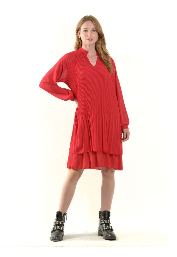 Vestido Italiano Plizado Rojo-0