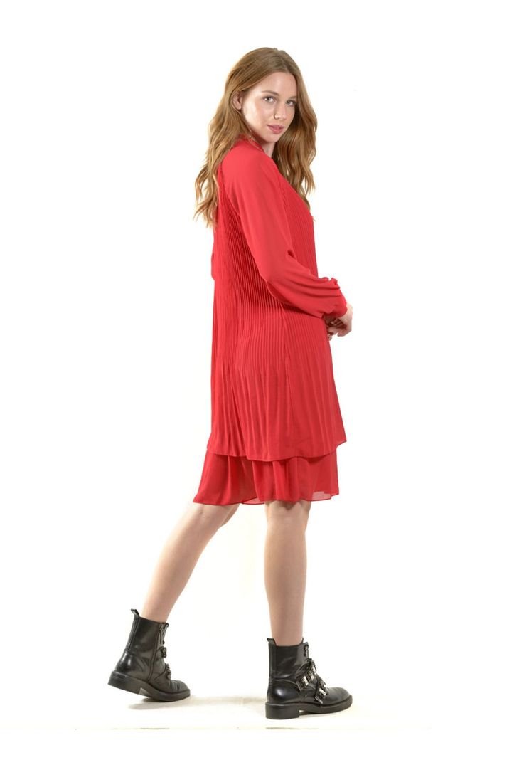 Vestido Italiano Plizado Rojo-3