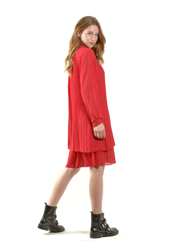 Vestido Italiano Plizado Rojo-4