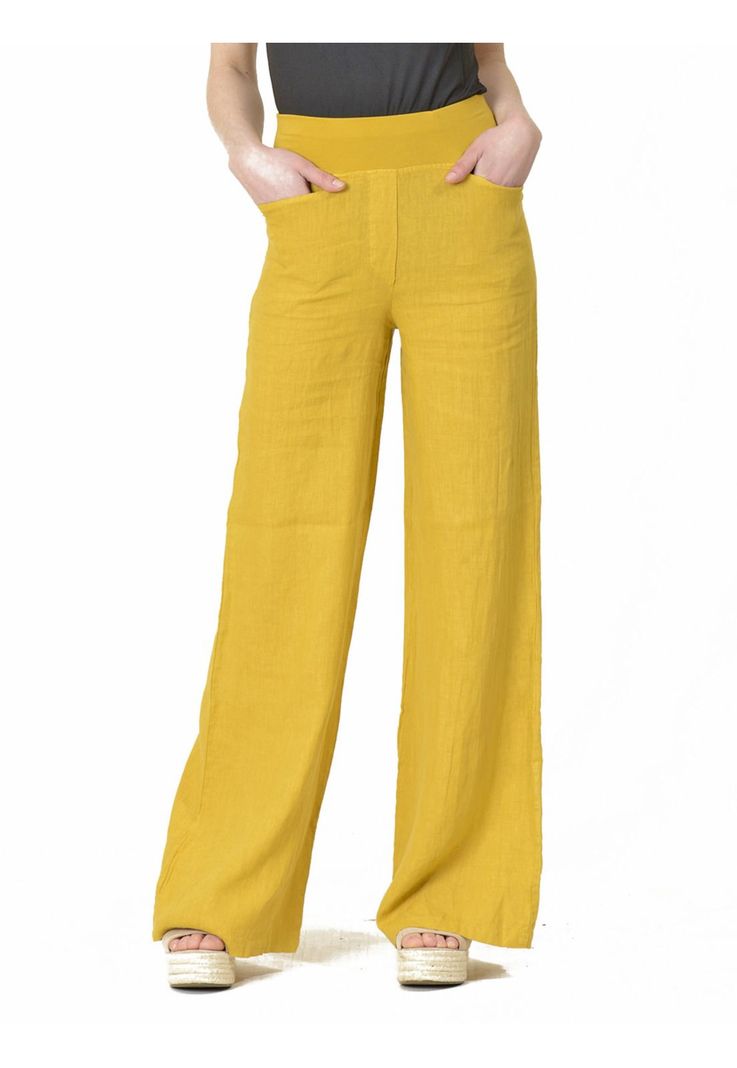Pantalón Lino Italiano Amarillo-0