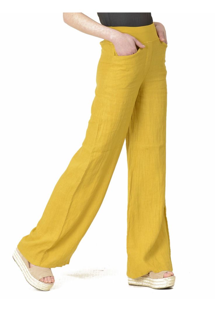 Pantalón Lino Italiano Amarillo-2