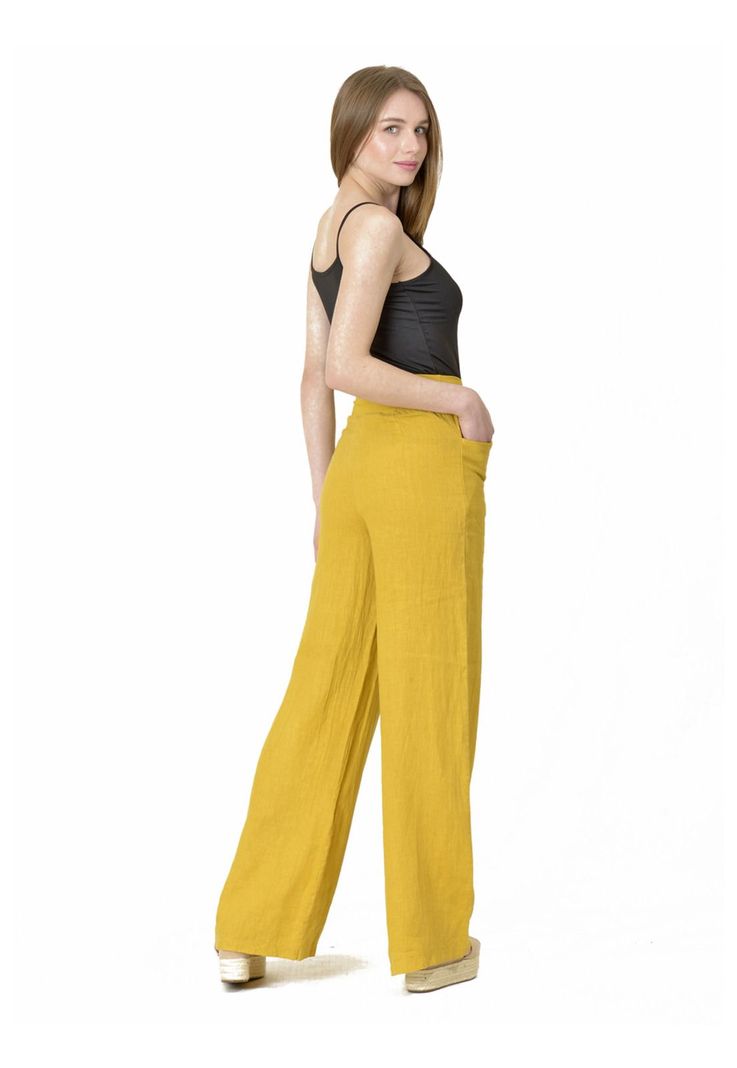 Pantalón Lino Italiano Amarillo-3