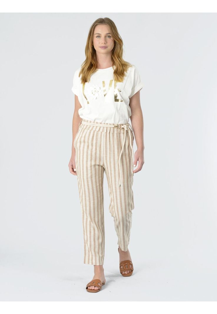 Pantalón Lino Italiano Lineas Beige-0