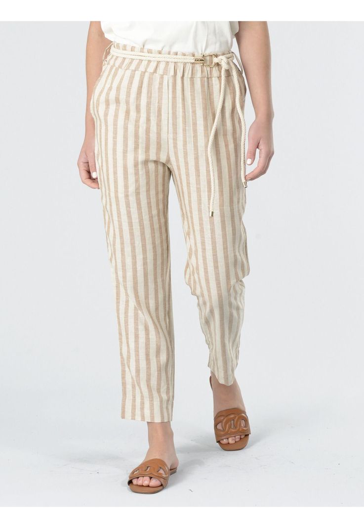 Pantalón Lino Italiano Lineas Beige-1