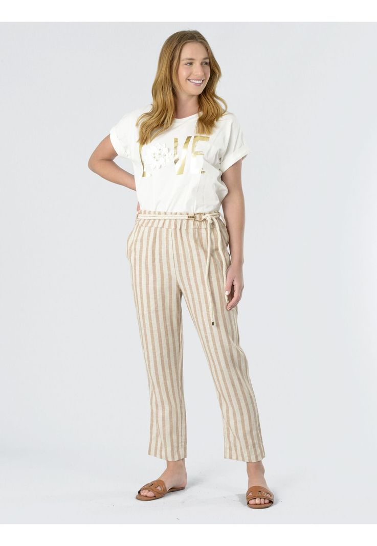 Pantalón Lino Italiano Lineas Beige-2