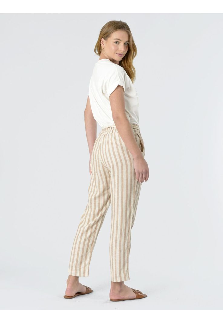 Pantalón Lino Italiano Lineas Beige-5