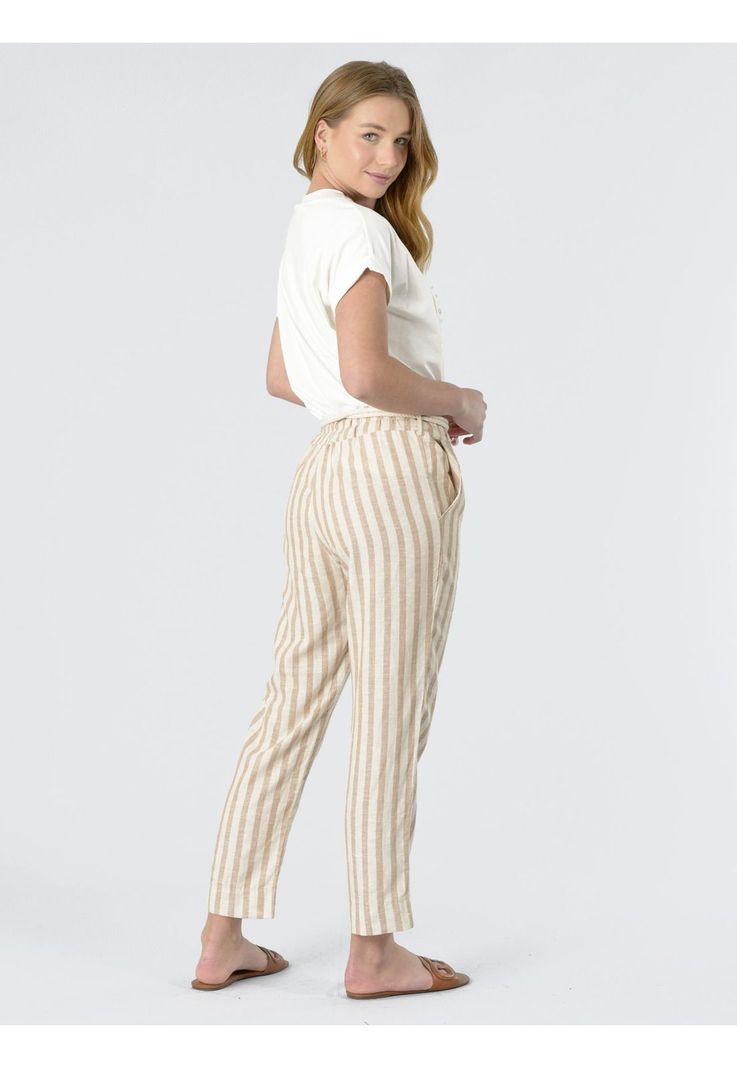 Pantalón Lino Italiano Lineas Beige-6