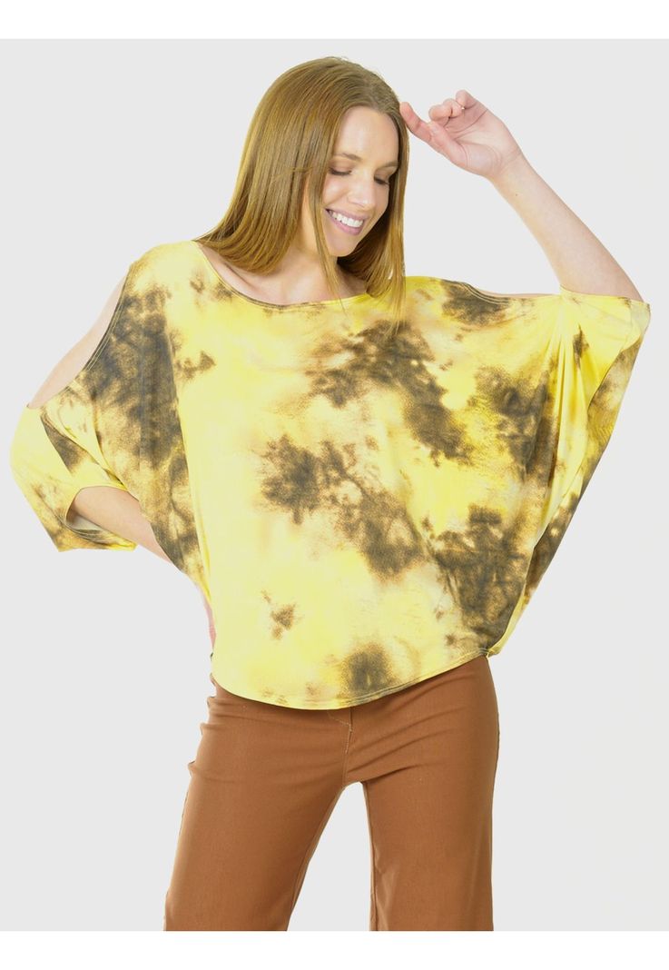 Polera Hombro Abierto Estampado Amarillo-0