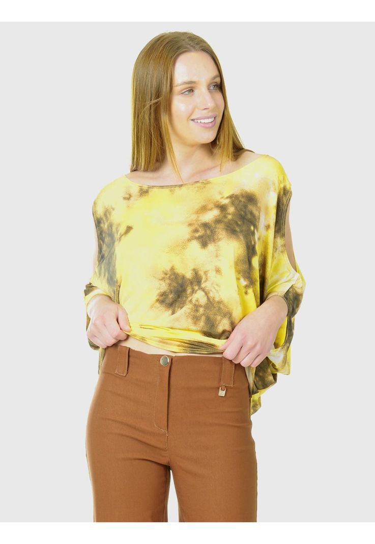Polera Hombro Abierto Estampado Amarillo-2