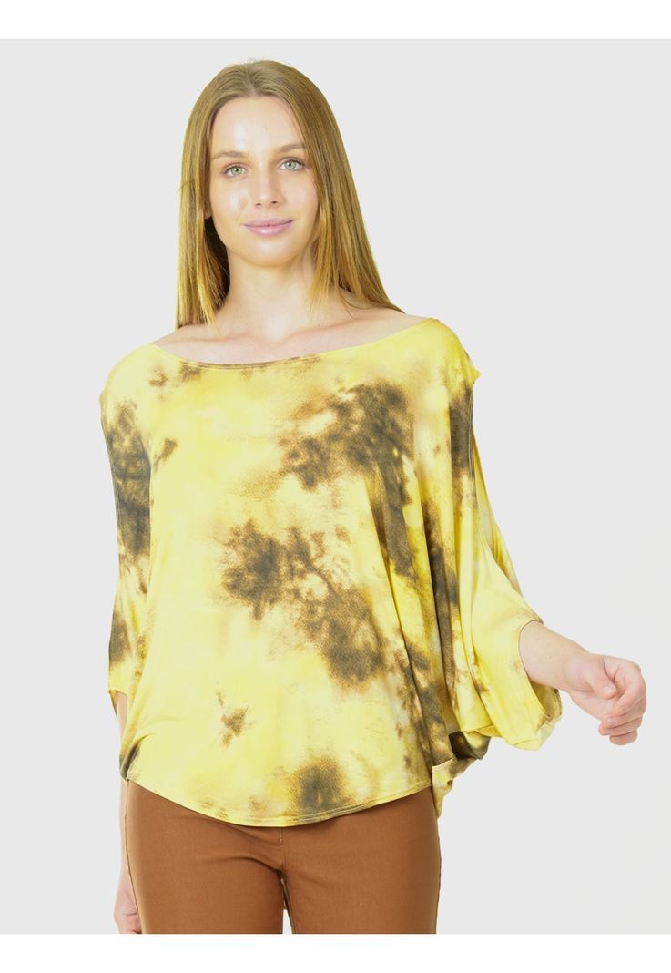 Polera Hombro Abierto Estampado Amarillo-3
