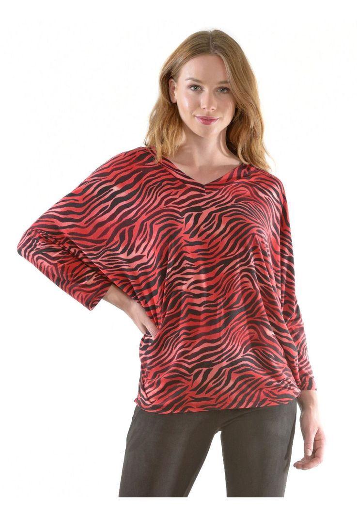 Polera Rebeca Animal Print Rojo-2