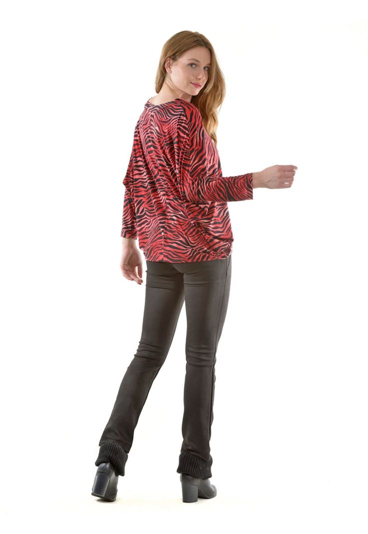 Polera Rebeca Animal Print Rojo-4