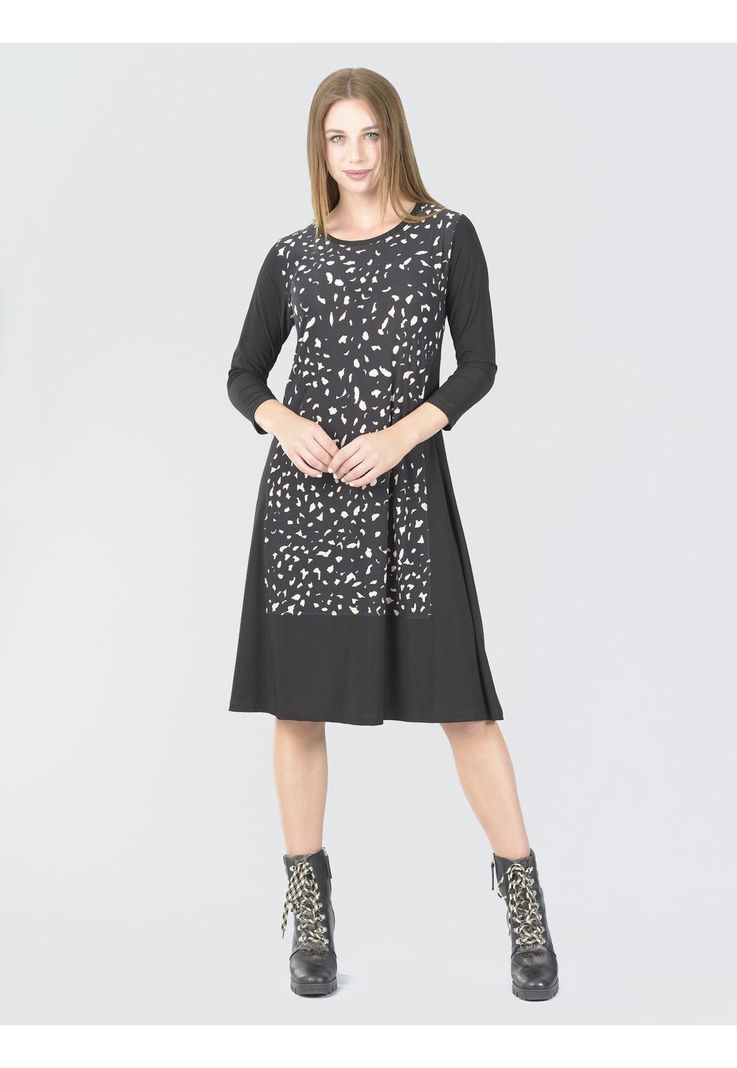 Vestido Campana Estampado Negro-3