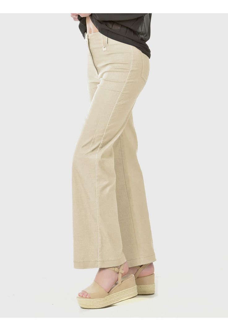Pantalón Ancho Gabardina Beige-0