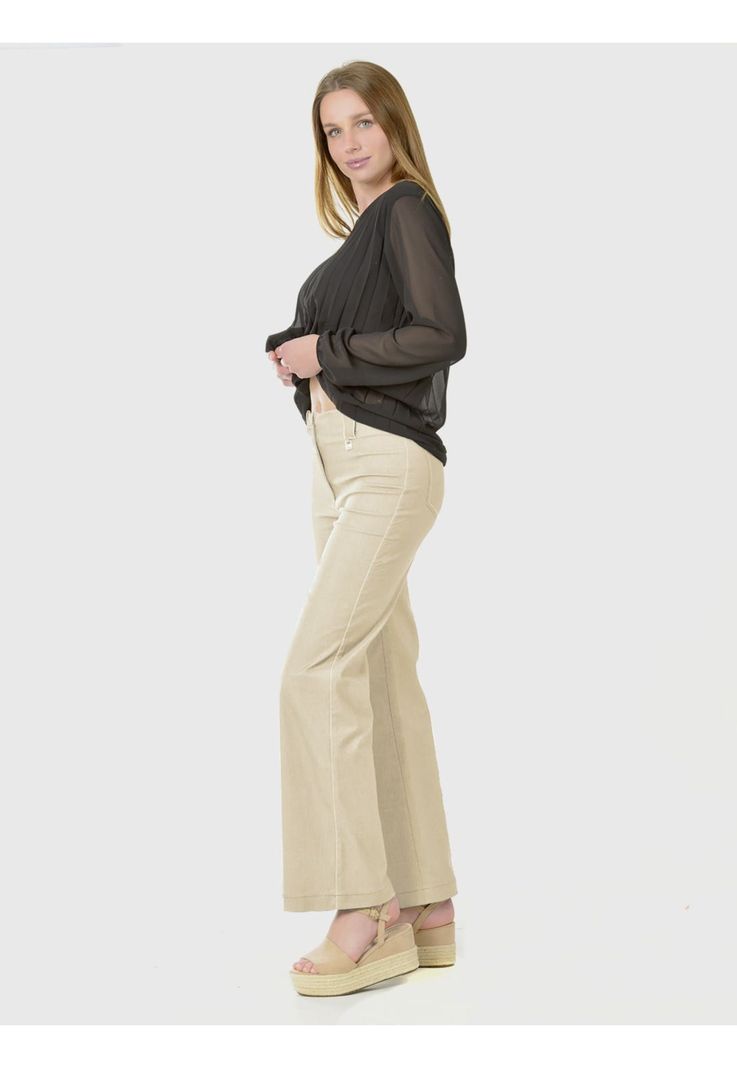 Pantalón Ancho Gabardina Beige-1