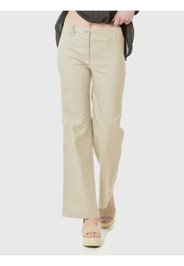 Pantalón Ancho Gabardina Beige-2