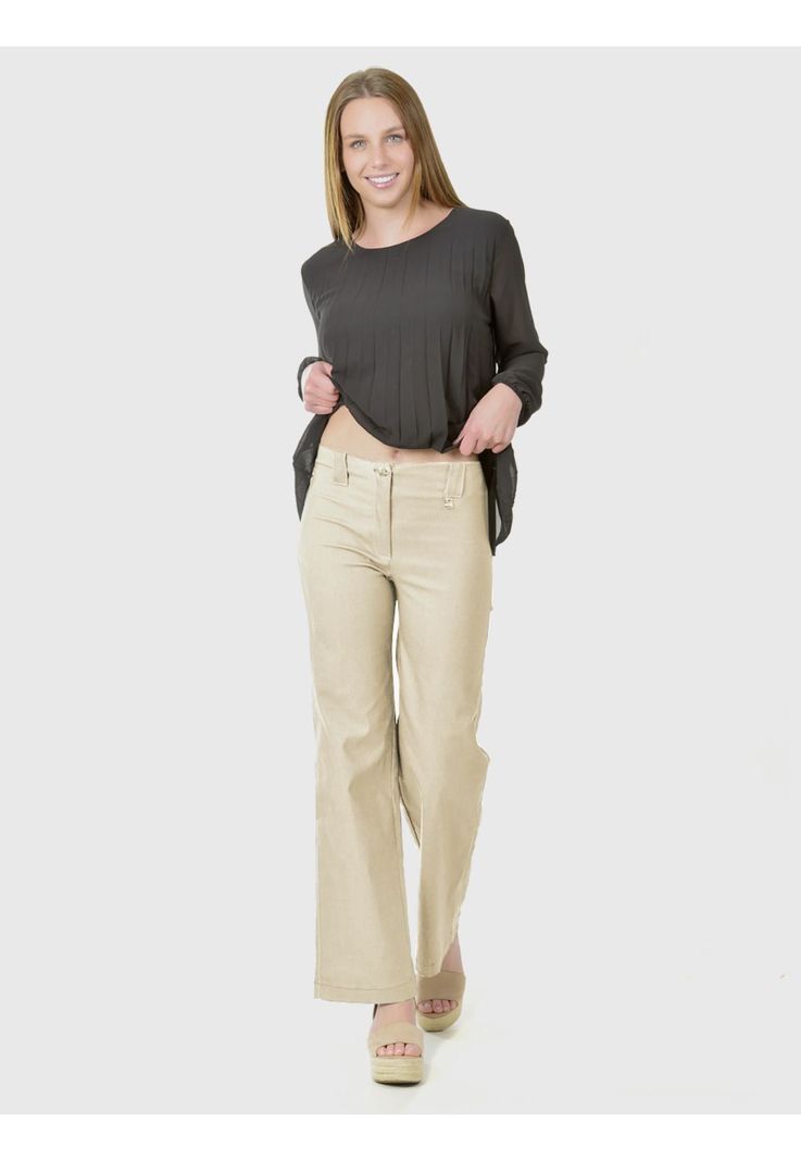 Pantalón Ancho Gabardina Beige-3