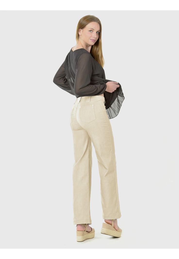Pantalón Ancho Gabardina Beige-4