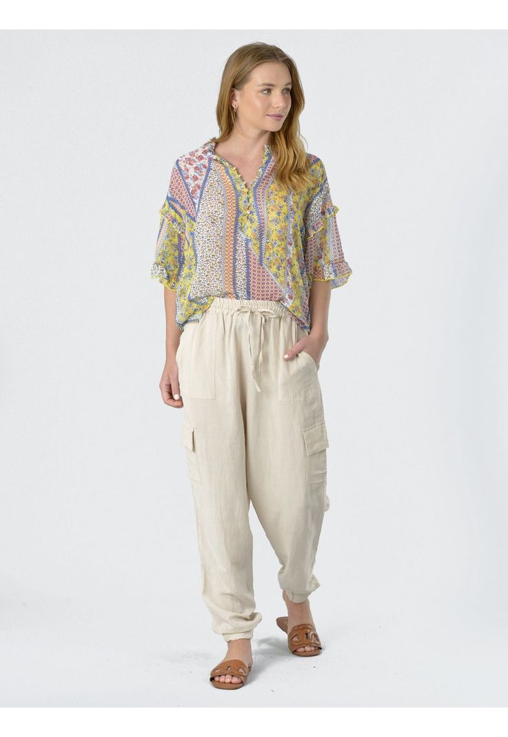 Pantalón Bombacho Liso Italiano Crema-0
